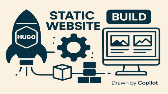 Hugo 기반 정적 웹사이트 구축을 상징하는 일러스트레이션