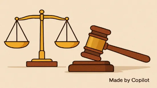 법정과 판결을 상징하는 일러스트레이션